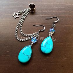 New Unworn Turquoise Gemstone Star Ear Cuff Earrings