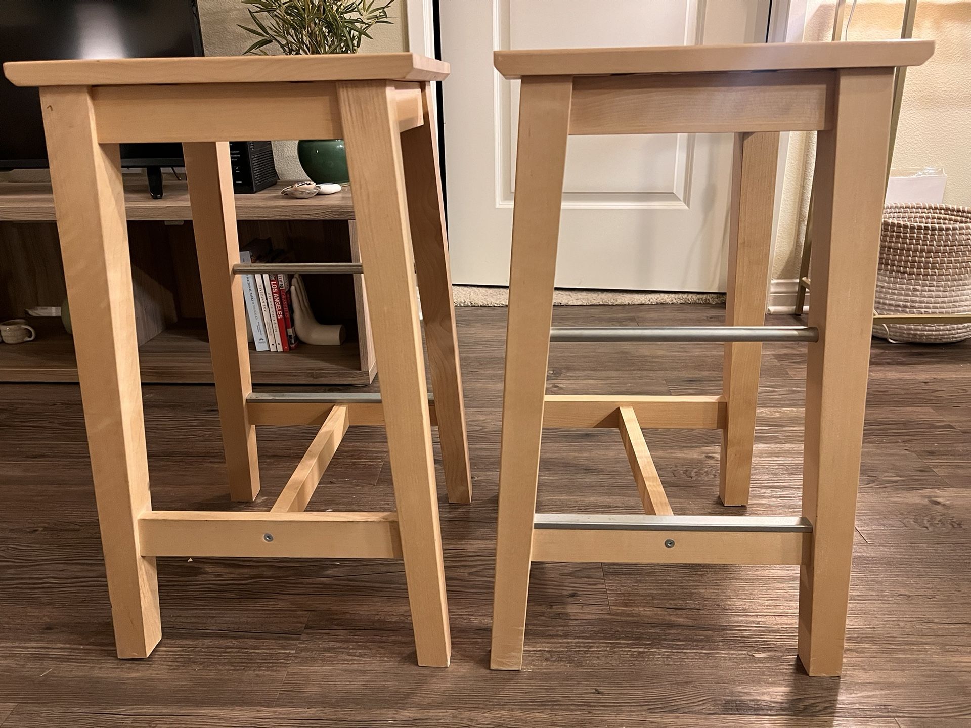 Pair of IKEA BOSSE Wooden Stools – 24” Height – Solid Wood