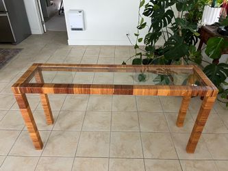 Vintage rattan and glass table