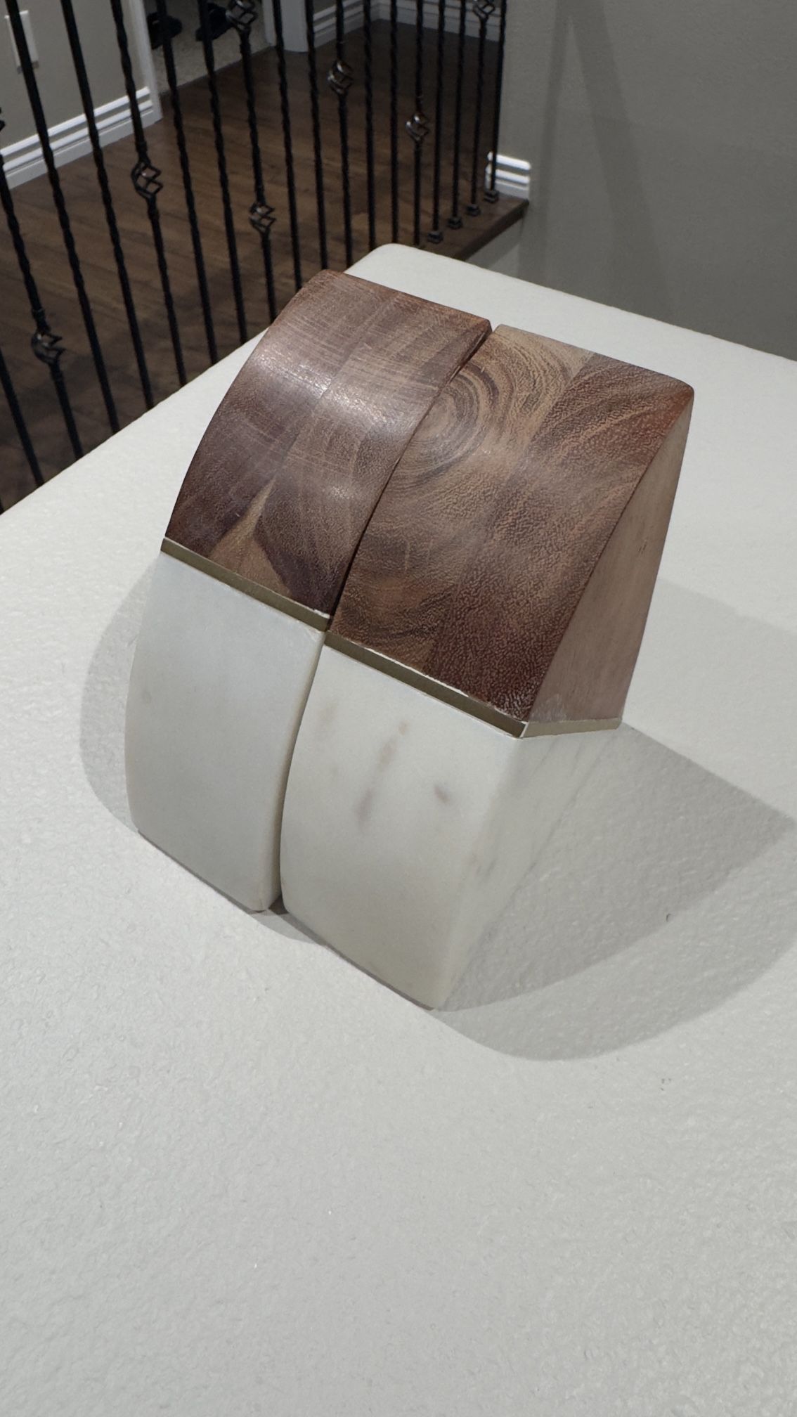 Set of 2 - Decorative wood/ marble style decorative bookends home decor accents