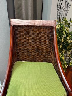 Wood Frame Wicker Chair with Green Cushion