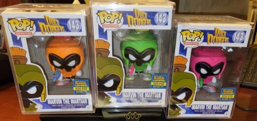 SAN DIEGO COMIC MARVIN MARTIAN 143 FUNKO POP EXCLUSIVE 2017 SET LOT NEON PINK GREEN ORANGE GRAIL VAULTED LOONEY TUNES DUCK DODGERS 