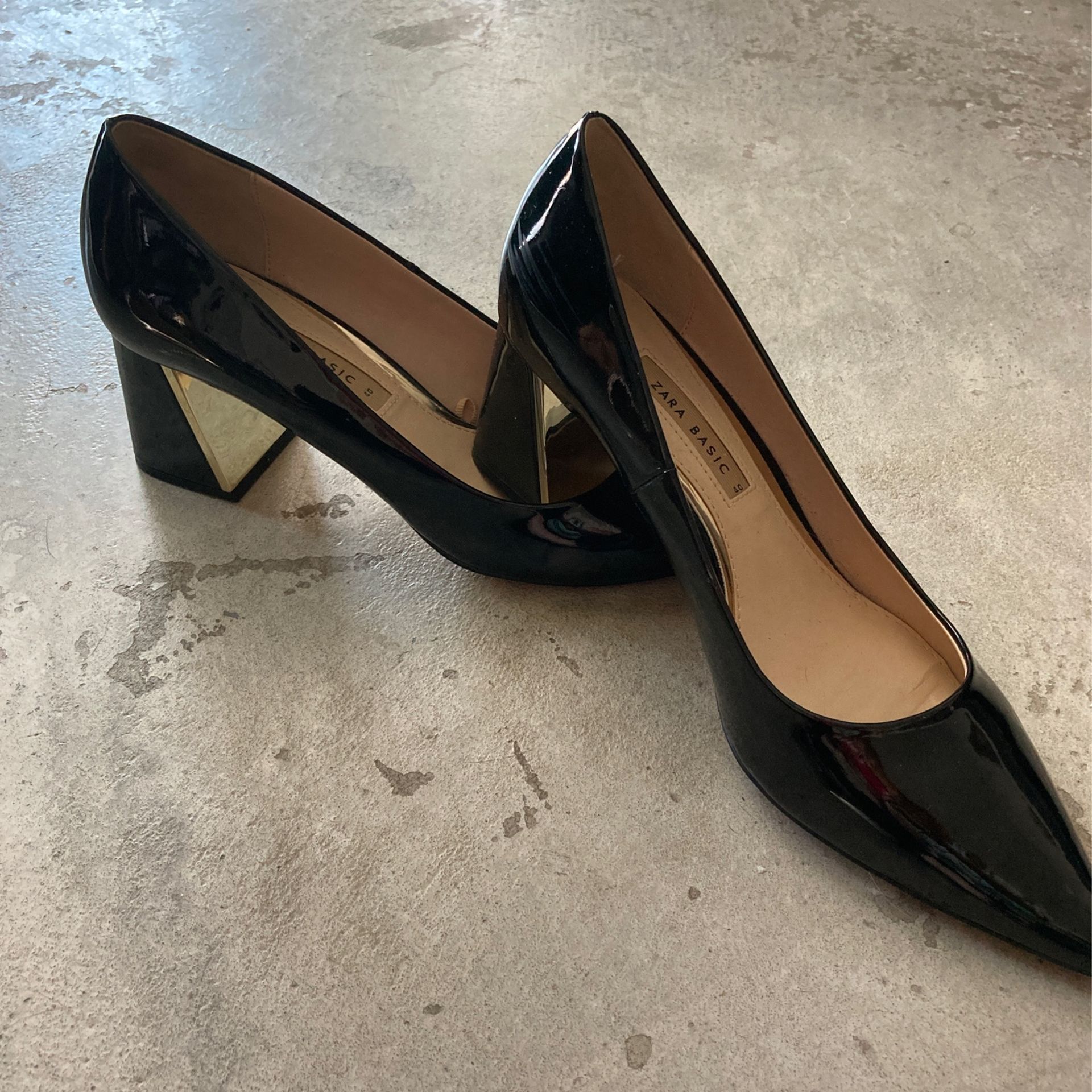 Zara basic Black Patent Leather Block Heel