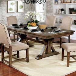 Brand New Rustic Light Oak 7pc Dining Table Set