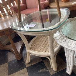 Rattan Glass Top Side Table