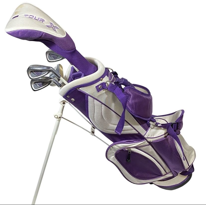 Merchants of Golf Tour X Size 2 Purple 5pc Jr Golf Set w/ Stand Bag Age 8-11 