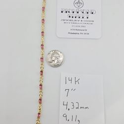 14k gold pink tourmaline bracelet