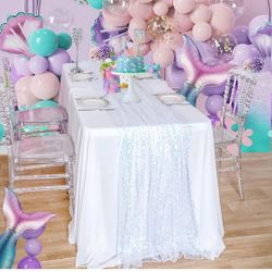 Sequin Table Runner, 12x72 inch White Iridescent for Wedding Birthday Baby Shower 4 Pack 