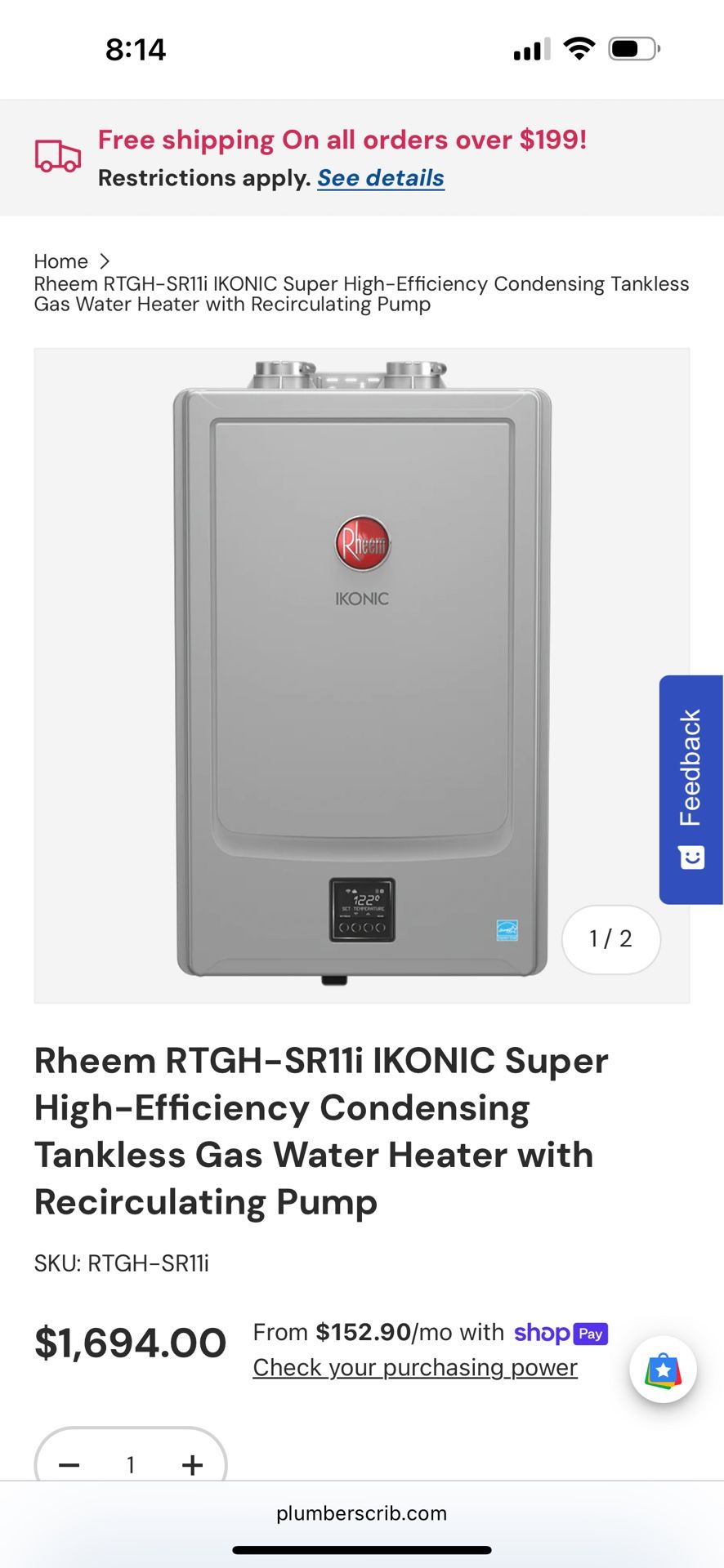 Rheem Ikonic Tankless Water Heater