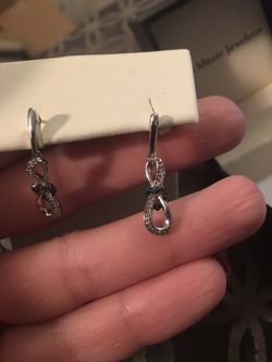 Blue & white diamond silver earrings