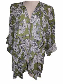 Olive Green Sheer Floral Open-Front Women's Tunic