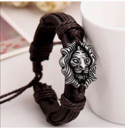 Lion Head, Leather Woven Brown Bracelet