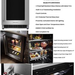 KitchenAid 24" 5.1 Cu Ft Undercounter Refrigerator in Stainless Steel