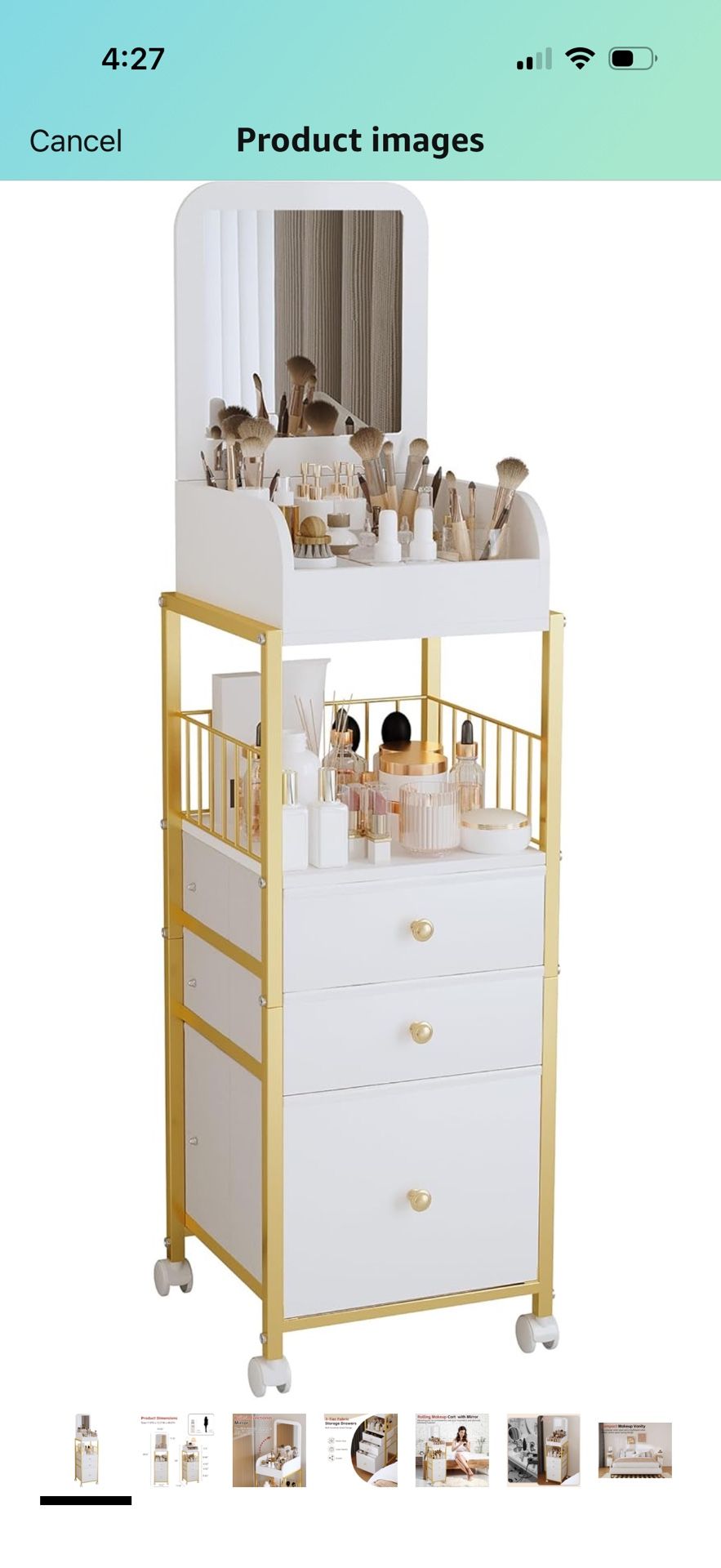 Makeup Cart Organizer with Mirror, Large Floor Skincare Organizers Make Up Organizers-Vanity Storage Organizer Cosmetic Display Cases Holder for Skin