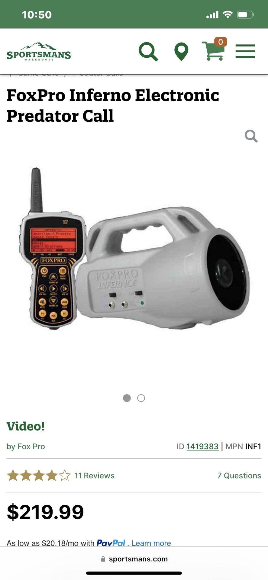 Foxpro Inferno Predator Call $90
