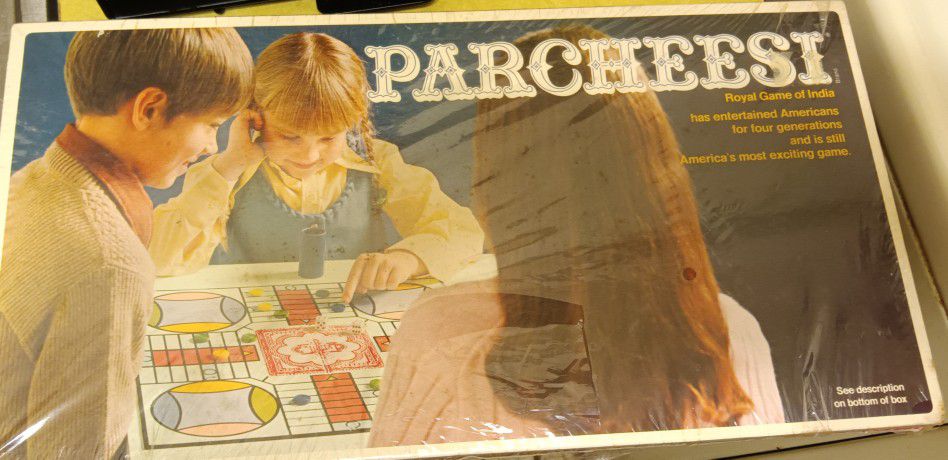 Vintage 1975 Parcheesi Game Factory Sealed. Some Of The Sealing Has Ripped. Damage To Box As Noted In Photo.