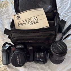 Minolta MAXXUM 7000I 35mm SLR Camera, Lenses, Case