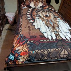 Like New Twin Bed With Mattress And Bed Cover.