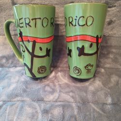 Puerto Rico Ceramic Coqui Taino Coffee Mugs Cups 16oz Fine Souvenirs New.