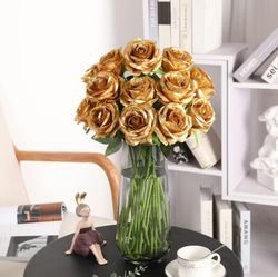 10 PCS Artificial Roses Flowers, Realistic Blossom Roses, Real Touch Silk Rose, Single Fake Flower Long Stem Bouquets for Home Wedding Party Decoratio