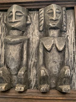 Vintage artwork with metal pewter men in wood frame