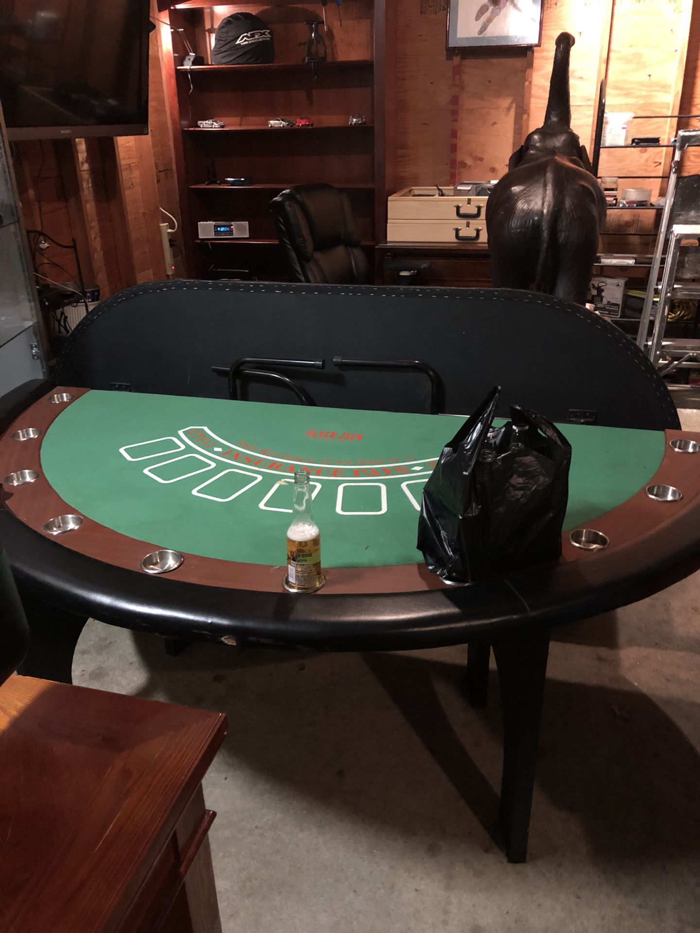 Blackjack table little rip that is being fixed with black electric tape besides that in pretty good condition
