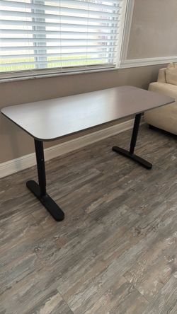 Gray Top Desk with Black Metal Legs