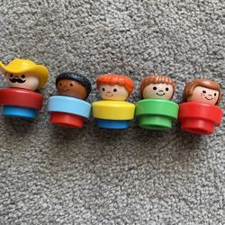 Vintage Fisher Price Chunky Little People Cowboy Figures Toys Set of 6