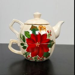 Vintage HOME Poinsettia Holly Tea for One Teapot