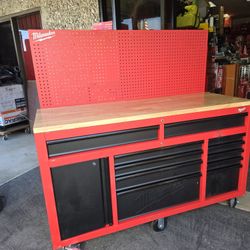 61in MILWAUKEE PEGBOARD mobile Toolbox Workbench With Soft Closing Drawers, Flip Down Side Tray, Power Bar, Liners, New, Financing Available