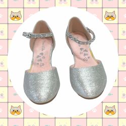 Olive & Edie Silver Glitter Sparkle Dress Shoes Velcro Strap w Gems Big Girls Sz 4