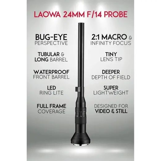 Laowa 24mm f/14 2× Macro Probe (EF Mount) w/ LED — Excellent