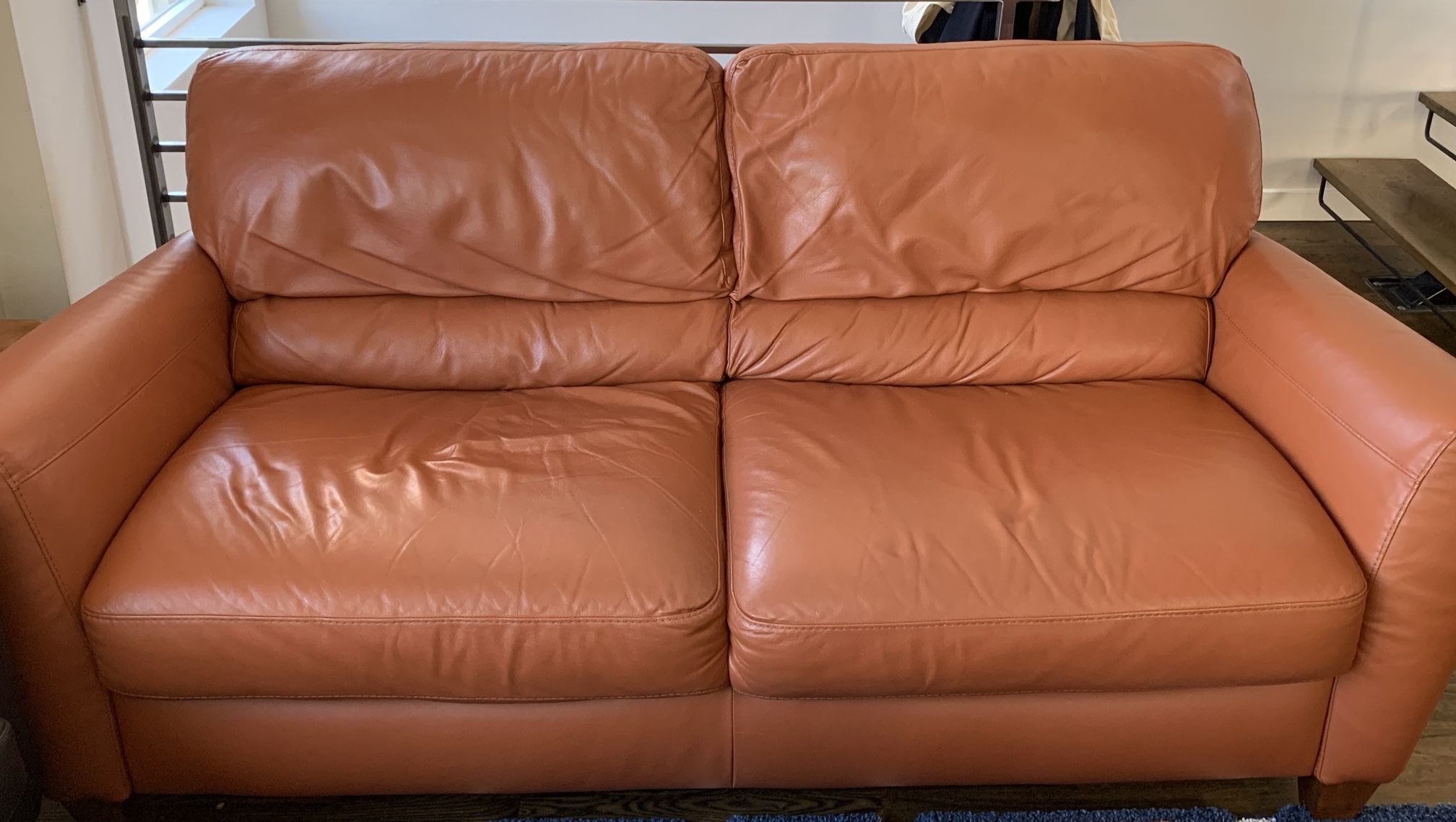 Modern Burnt Orange Leather Couch & Recliner Set