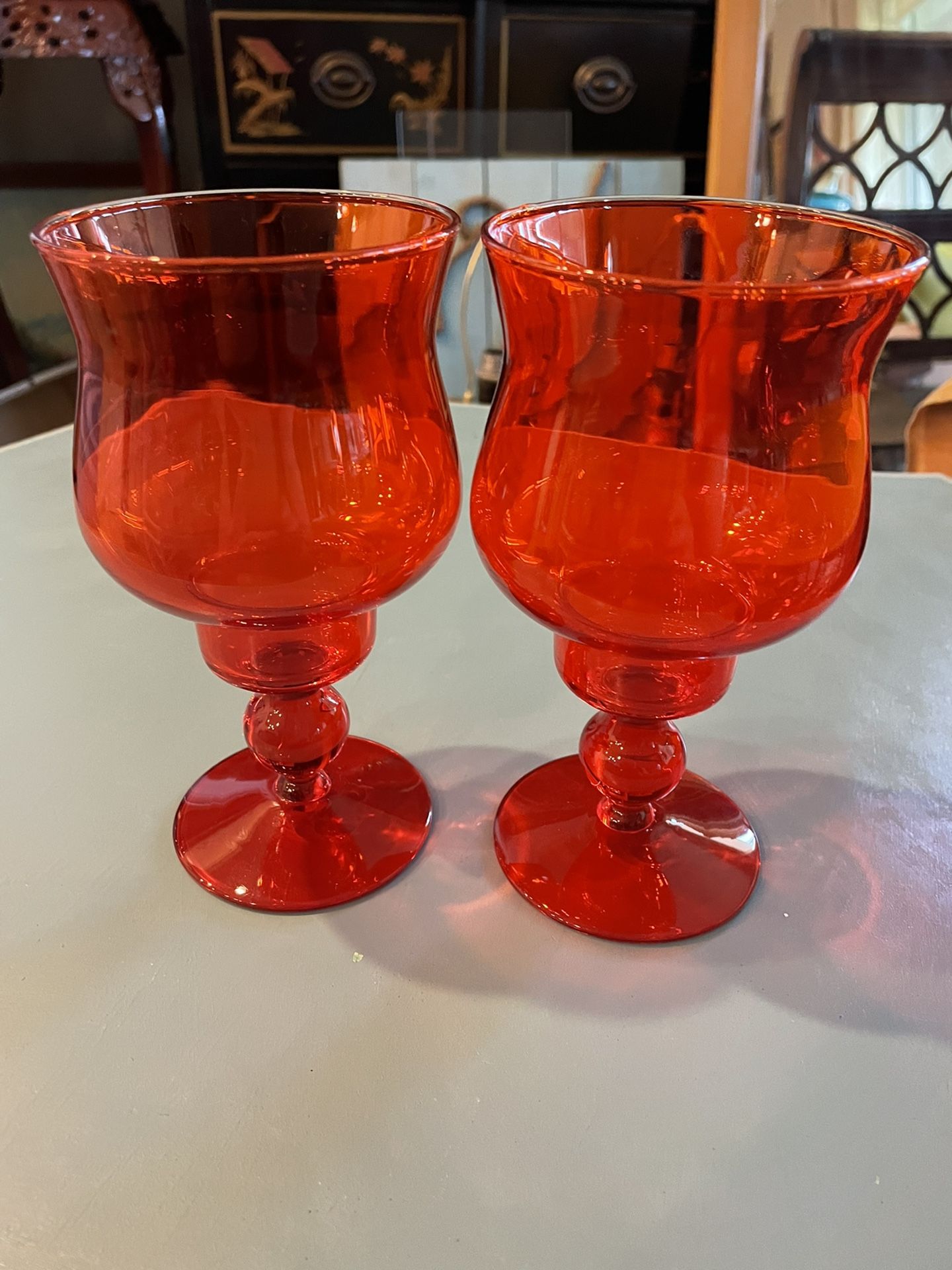 Beautiful Pair Of Amberina Goblets.. 7 Inches Tall.. Selling Set Of 2