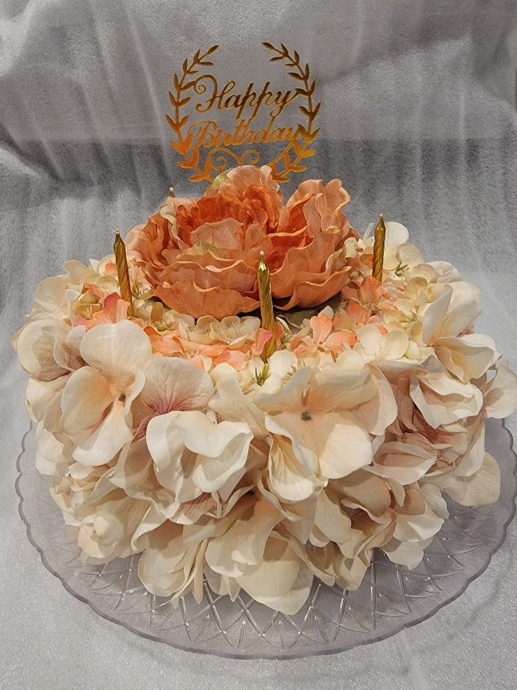 Artificial Flower Cake. Fake Cake. Birthday Cake