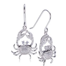 Sterling Silver Crab Pave CZ Hook Earrings