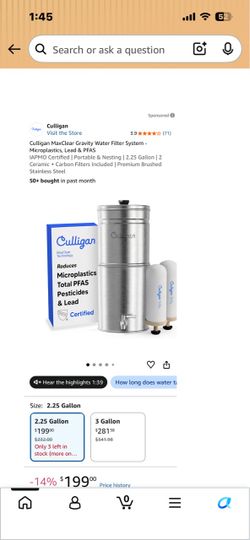 Culligan max clear gravity water filter system
