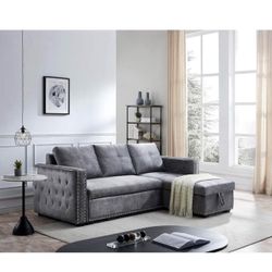 JULYFOX Sofá seccional gris con chaise de almacenamiento, sofá cama seccional reversible Nuevo Ncaja 