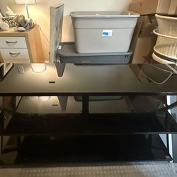 Black Tempered Glass Three Tier TV Stand