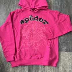 Medium pink rhinestone sp5der hoodie 