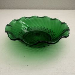 Vintage Mid Century Green Glass Bowl