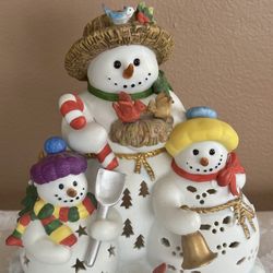 Vintage PartyLite Snowbell Holiday Christmas Snowman Trio Candle Holder-Never Used 🔴Details Below🔴