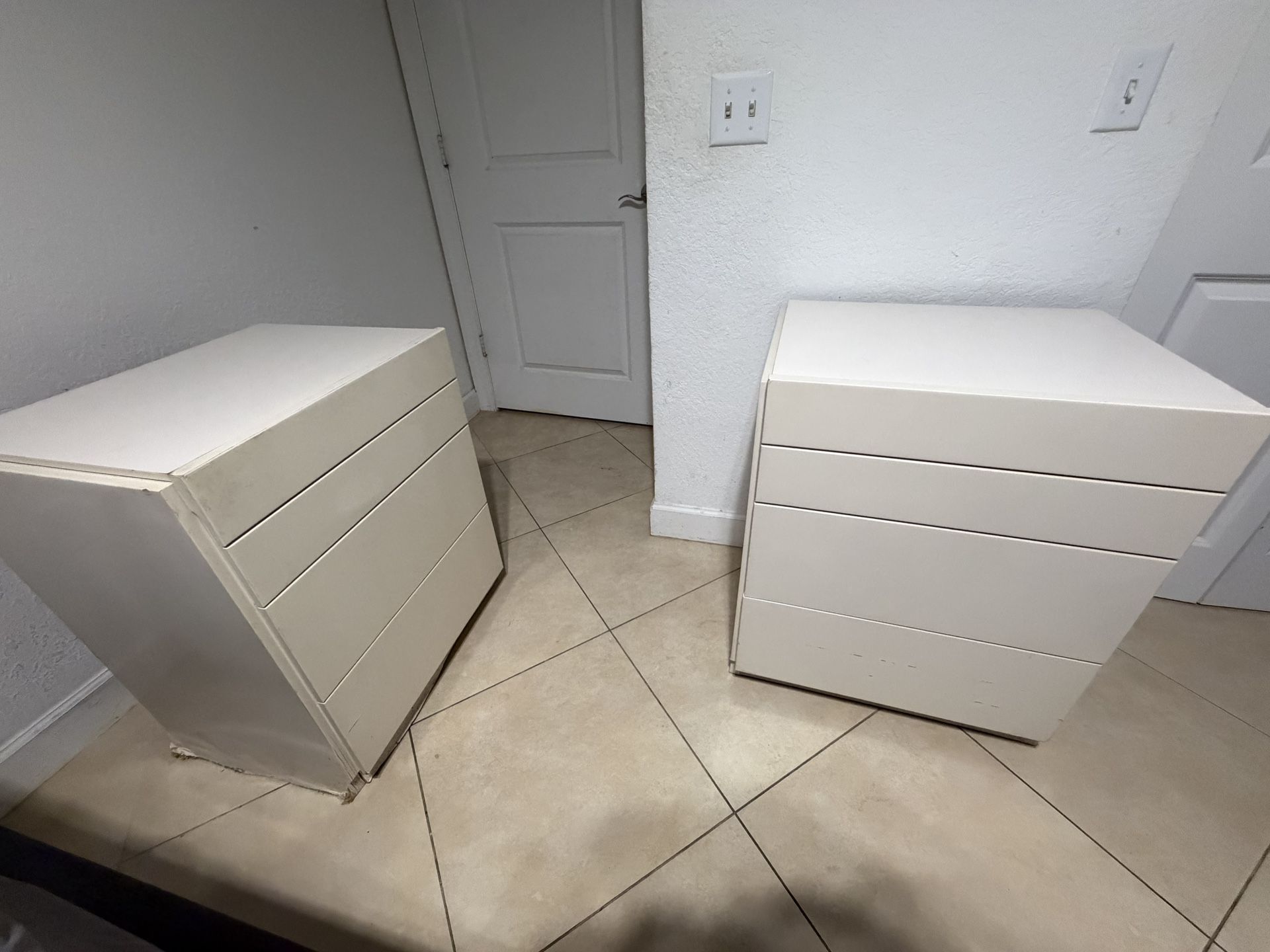 2 White Wooden Nightstands 