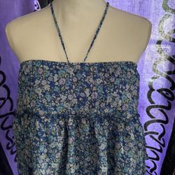 Convertible Ruffle Shirt Skirt Blue Floral Print 