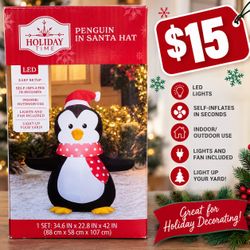 Holiday Time LED Penguin in Santa Hat Inflatable – 42” Tall