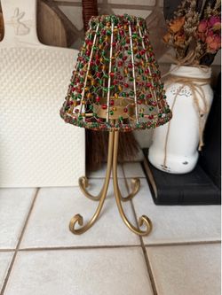 Vintage Candle Holder with Woven Wire & Bead Lampshade
