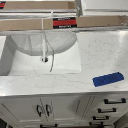 36” Bathroom Vanity in white , single sink soft close solid wood with vanity top in white  $599  Luke’s liquidations warehouse Address:  2434 N Forsyt