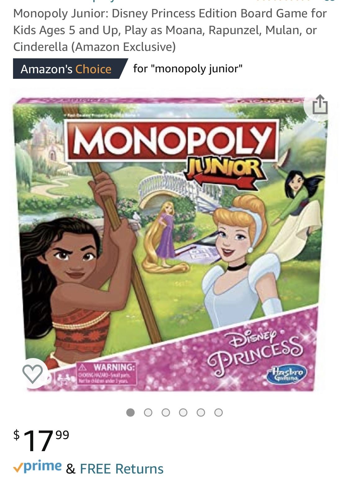 Monopoly Junior: Disney Princess Edition Board Game