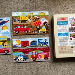 3 in 1 Classic Vehicles Melissa & Doug Wooden Puzzles w/Storage Box