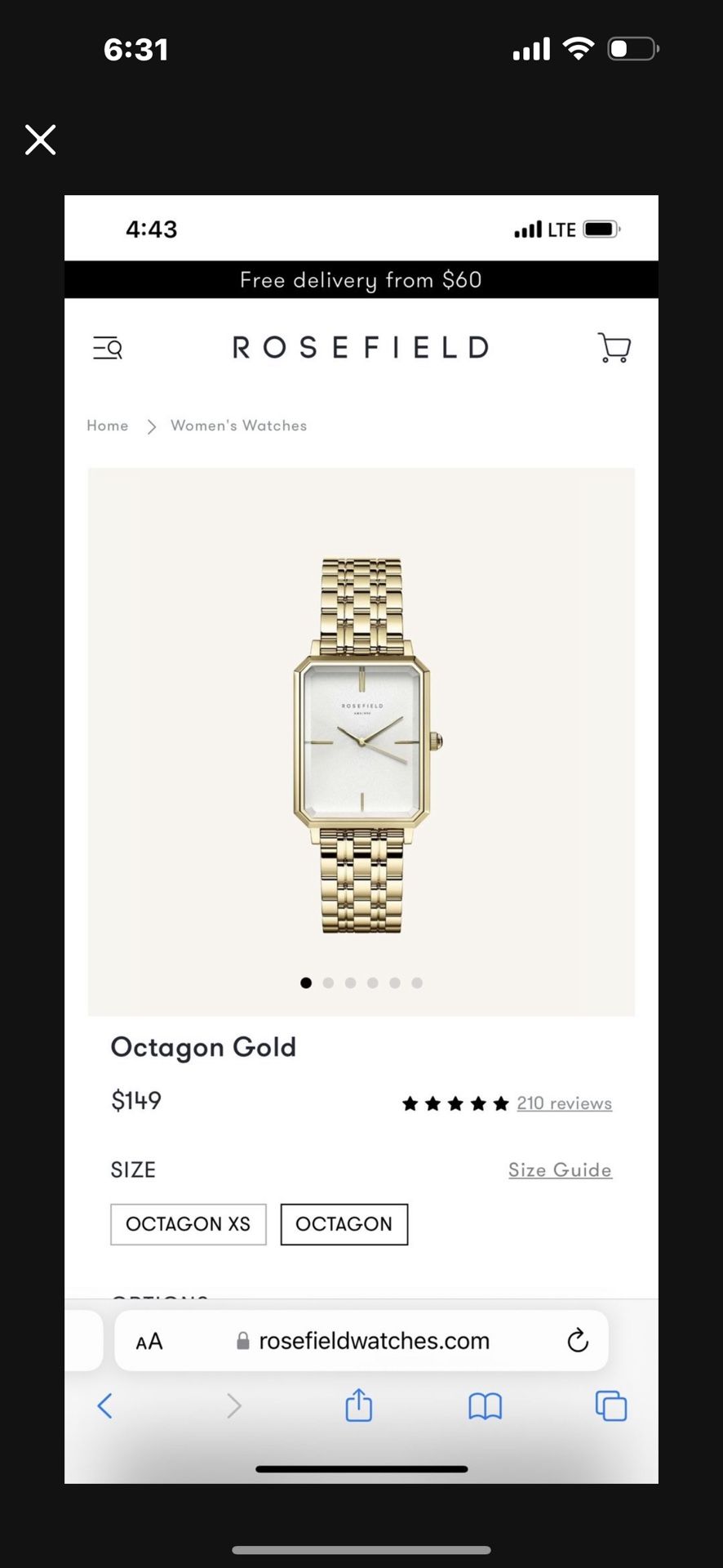 Gold Plated Rectangle Women Watch